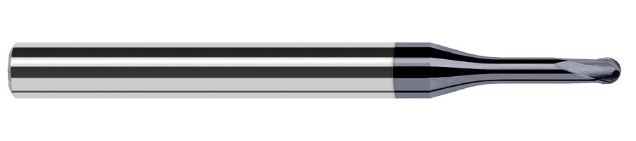 Picture of Harvey Tool 37924-C6 .375 Dia Ball Hard Mill, 1.5x RCH, 2 FL End Mill Standard Flute Standard Helix Carbide AlTiN Single End Ball NoseBall